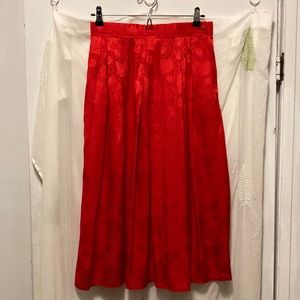 Vintage Red Silk Midi Skirt Roses